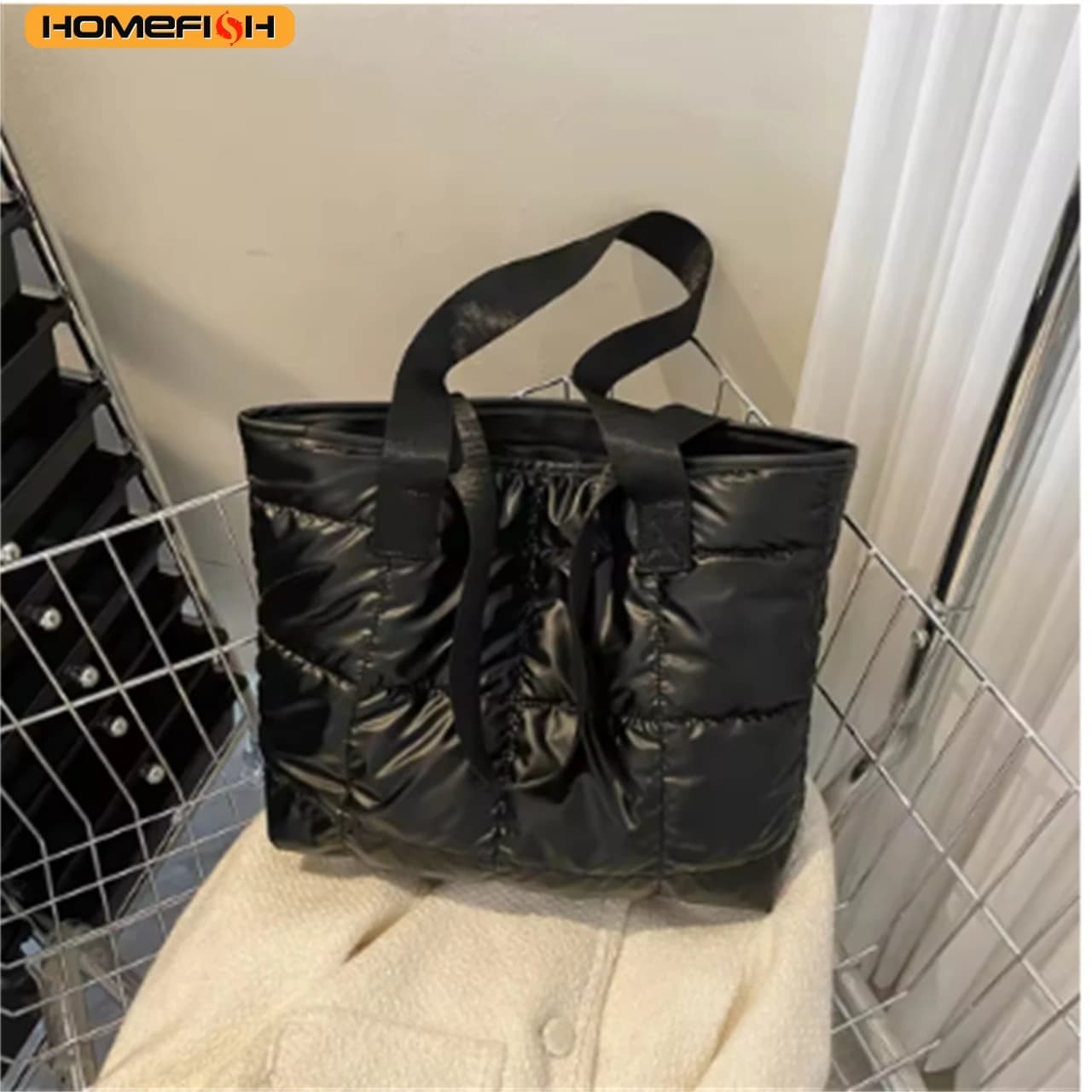 HOMEFISH Women's Tote Bag Great Capacity, Shopping Bag Padded in Cotton, Handbag Tint Quilted in Rombi, Solid Color