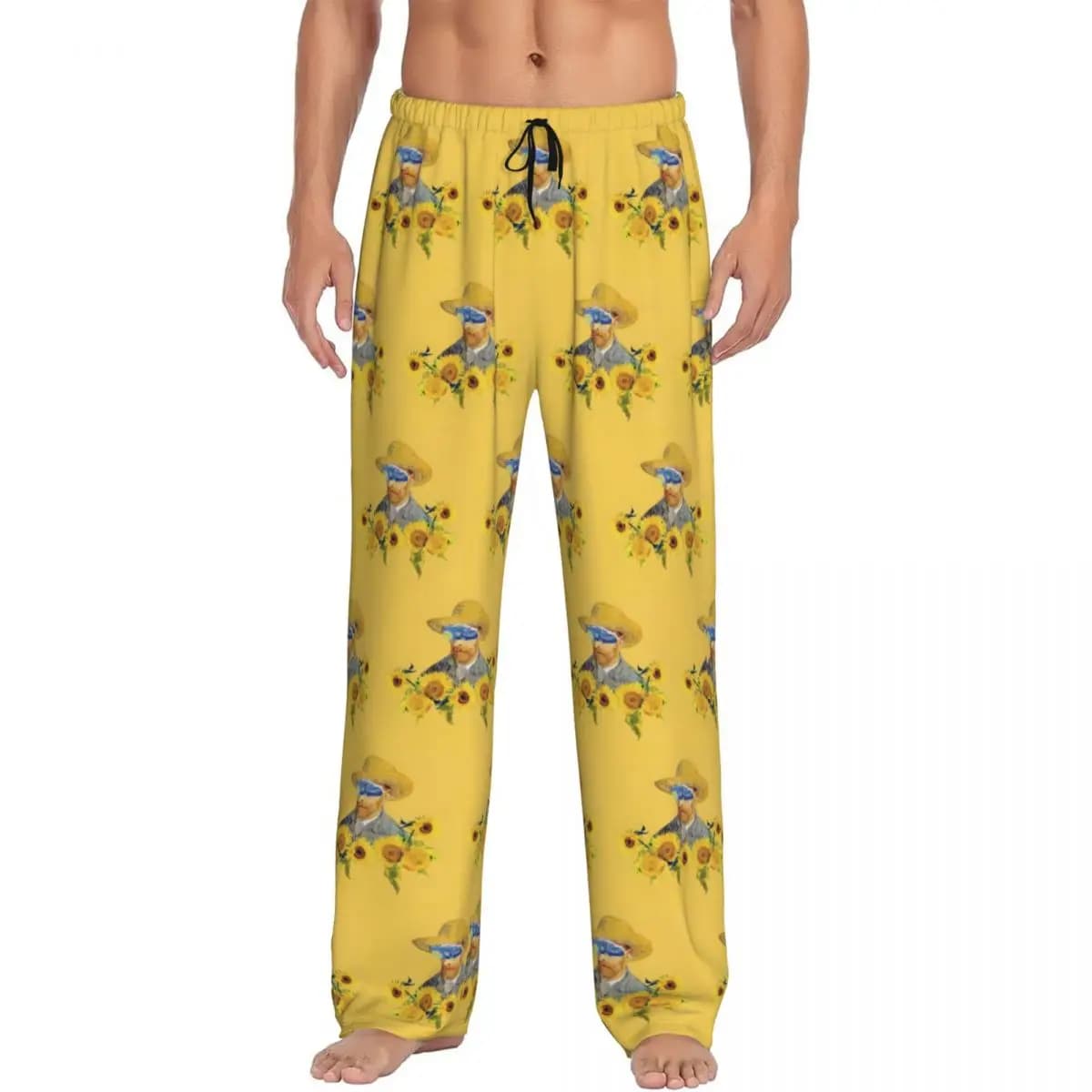 Pantaloni da Pigiama Personalizzati Vincent Van Gogh per Uomo, Motivo Girasoli, Abbigliamento da Notte Elasticizzato con Tasche