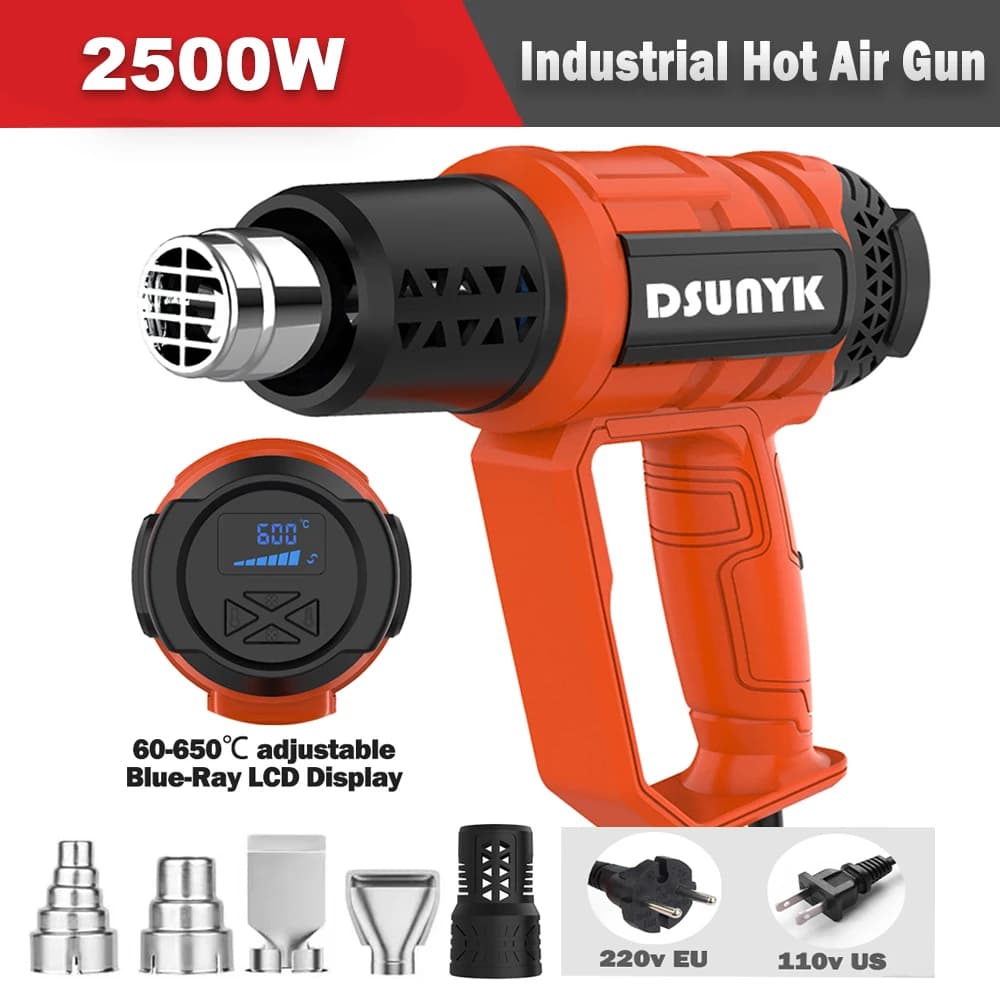 Pistola ad aria calda industriale resistente da 2500 W 110 V/220 V UE/USA per avvolgimento termoretraibile Pistola termica con display digitale a temperatura regolabile