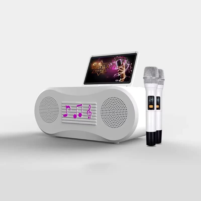 Mini macchina KTV domestica per lettore karaoke con sistema Android intelligente portatile all-in-one con 2 microfoni wireless per feste