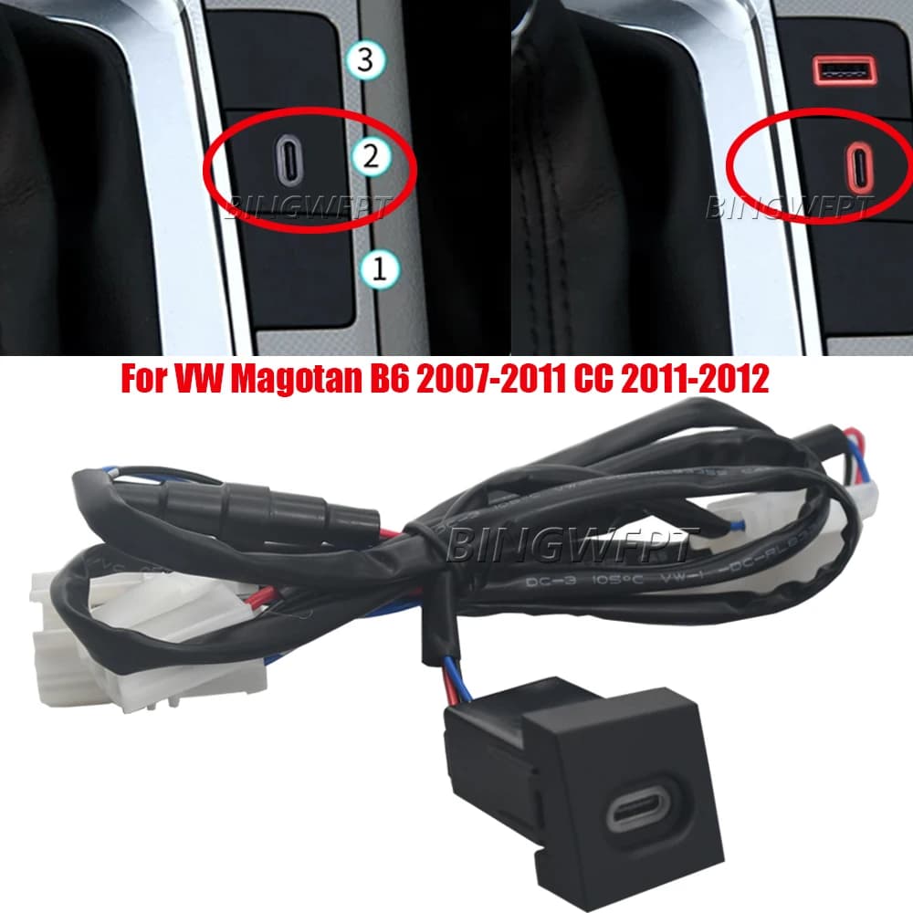 Nuovo Caricatore Rapido per Auto con Luce Rossa e Interfaccia USB Type-C PD per Volkswagen Magotan B6 2007-2011 e CC 2011-2012