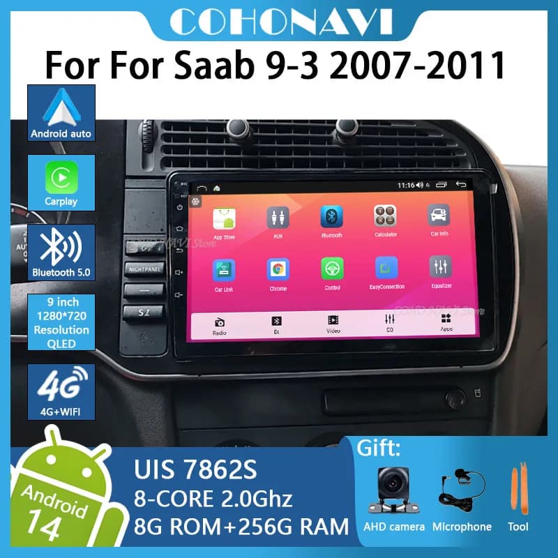 COHO Android14-9 pollici per Saab 9-3 93 2 2007-2011 8-Core lettore multimediale per auto ricevitore stereo radio GPS 4G WIFI Carplay
