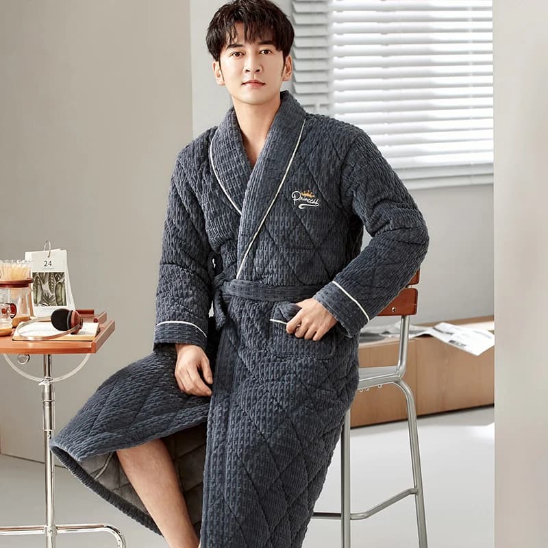 Winter Milk Velvet 3 Layers Men's Hoodies Thick Quilted Clothing For Men's Home Large yards L-3XL Keep warm Male nightwear