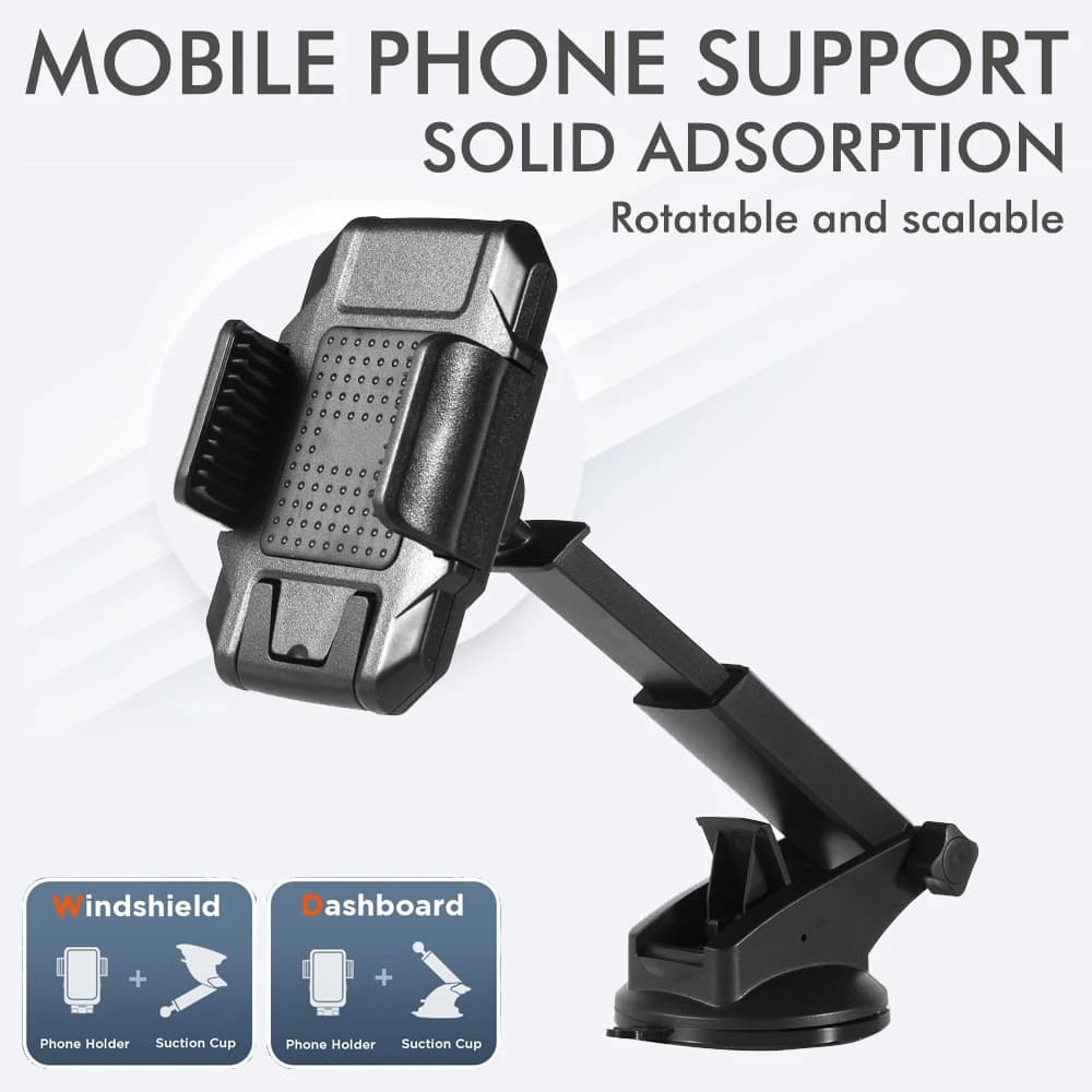 Supporto per telefono da auto con ventosa 360° ° Supporto telescopico girevole per telefono da cruscotto o parabrezza dell'auto