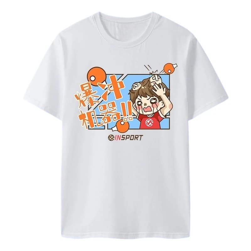 T-shirt estiva da tennis tavolo con stampa palla da ping pong, maglietta a maniche corte casual da uomo e donna per allenamento