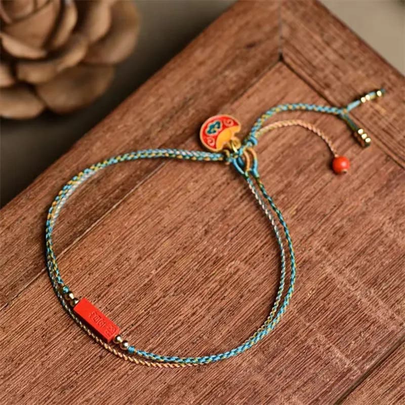 Hand Woven Double Layer Wear Bracelet Women's Cinnabar Ancient Style Simple Hand Rope Ethnic Bracelet Lucky Woven Red Rope