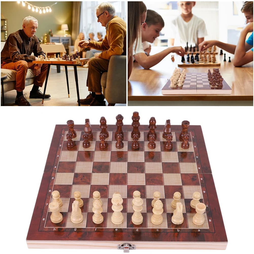 Set di Scacchi in Legno 29x29cm, Sviluppa il Pensiero Strategico, Scacchiera Pieghevole, Miglior Regalo, Gioco da Tavolo in Legno per Ragazzi e Ragazze