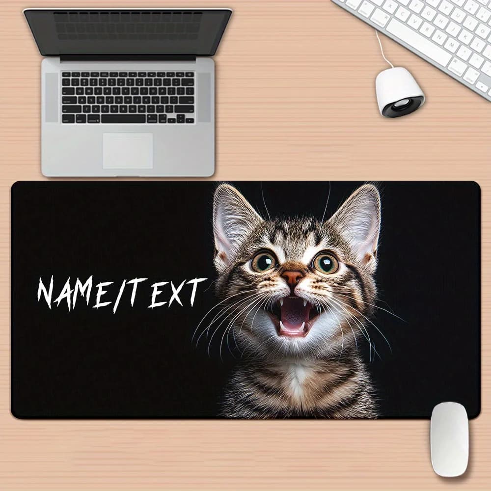 Tappetino per Mouse da Gaming XXL con Gatto Tabby Carino, Tappetino da Scrivania Esteso Personalizzabile con Nome per Amanti dei Gatti
