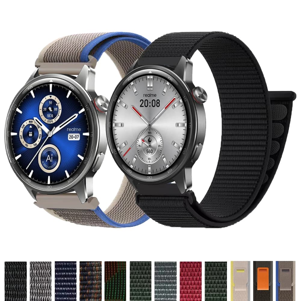 Cinturino in nylon con velcro da 20mm 22mm per Realme Watch S2, Realme Watch 3, 3 Pro, 2, 2 Pro, S, S Pro, Braccialetto da polso per Garmin D2 Air X15