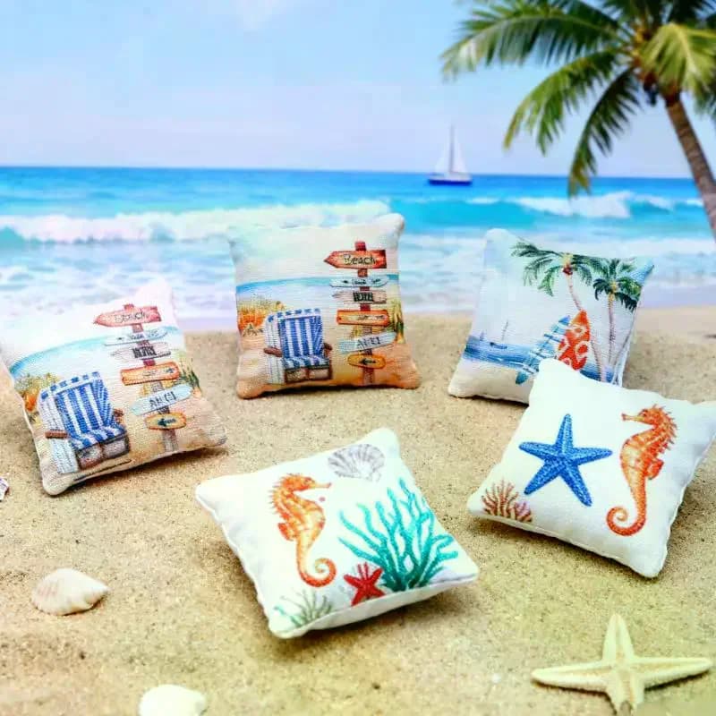 Set di 3 Mini Cuscini da Spiaggia Estivi per Casa delle Bambole, Modellini in Miniatura, Ornamenti per Divano, Accessori per Casa delle Bambole