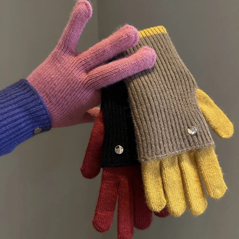 Guanti da ciclismo invernali colorati lavorati a maglia Guanti da donna patchwork a doppio scopo Guanti scaldamuscoli touch screen Guanti senza dita