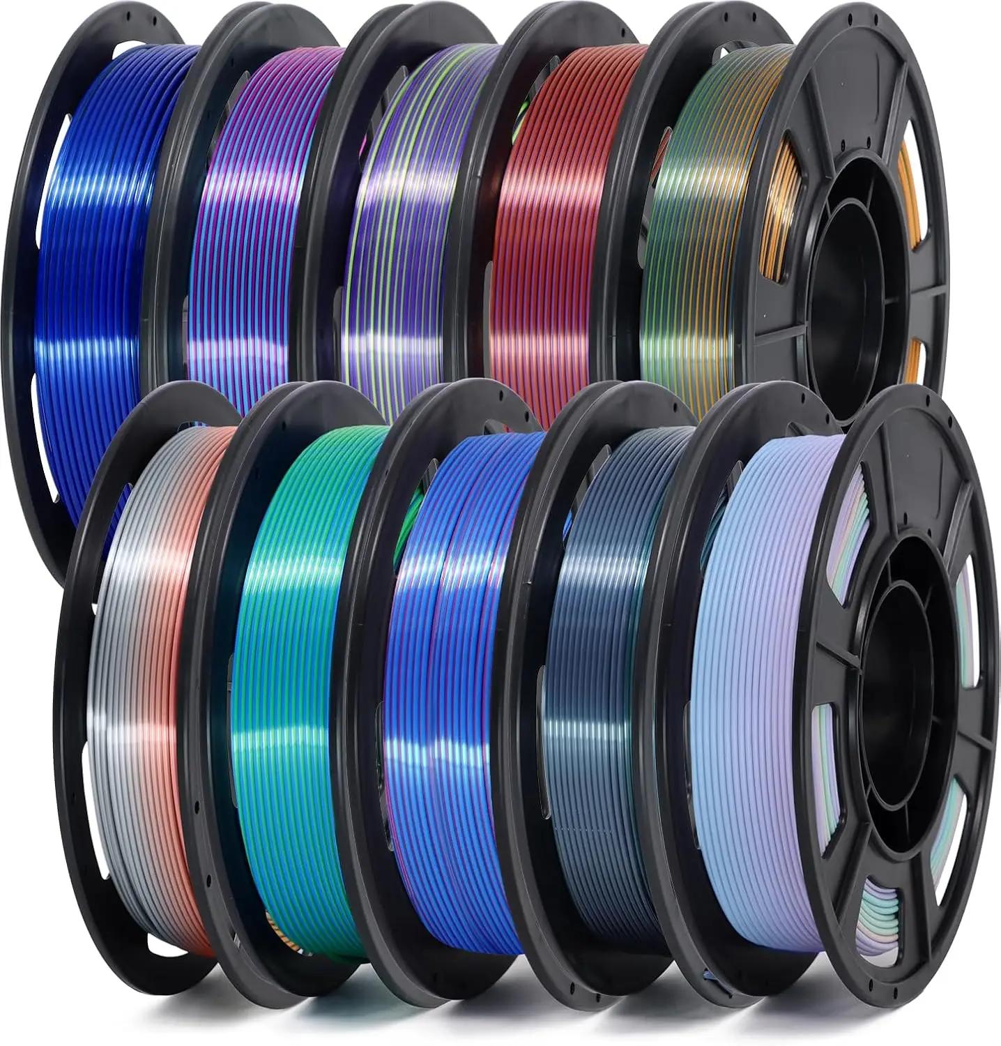 Filamento PLA Seta 1.75mm Colore Arcobaleno, Confezione da 10 per Stampa 3D Fluida