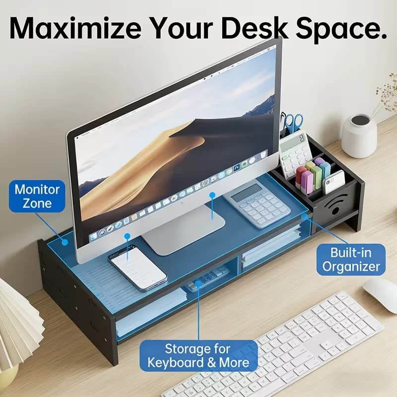 Monitor Stand Riser with Storage Organizer, Desk Computer Laptop Stand with Pen Holder for Home Office Desktop Organization