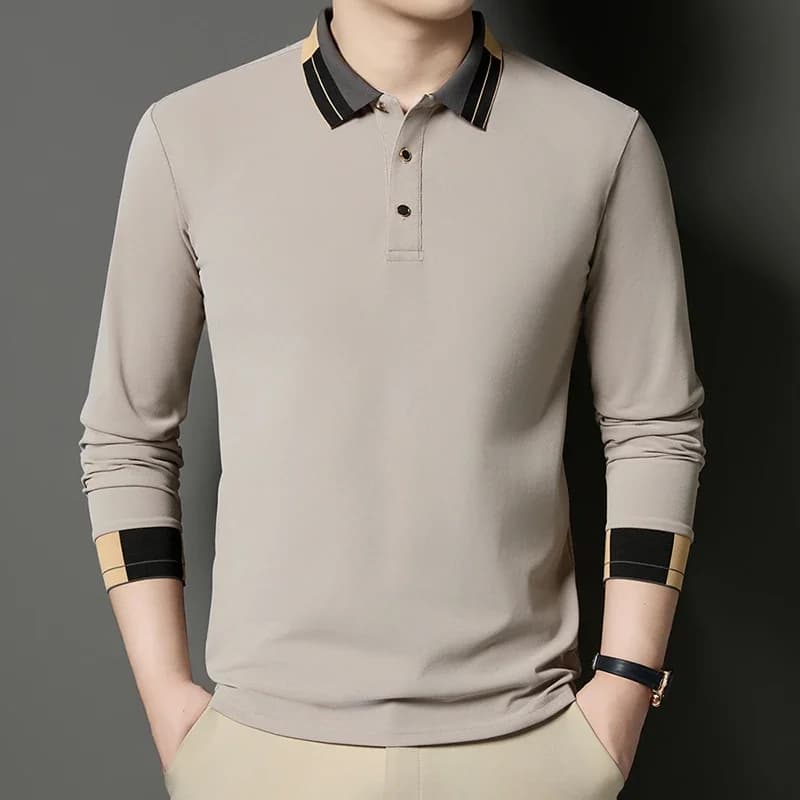 Camicia a maniche lunghe casual da lavoro da uomo nuova Polo tinta unita Top versatile confortevole e traspirante alla moda