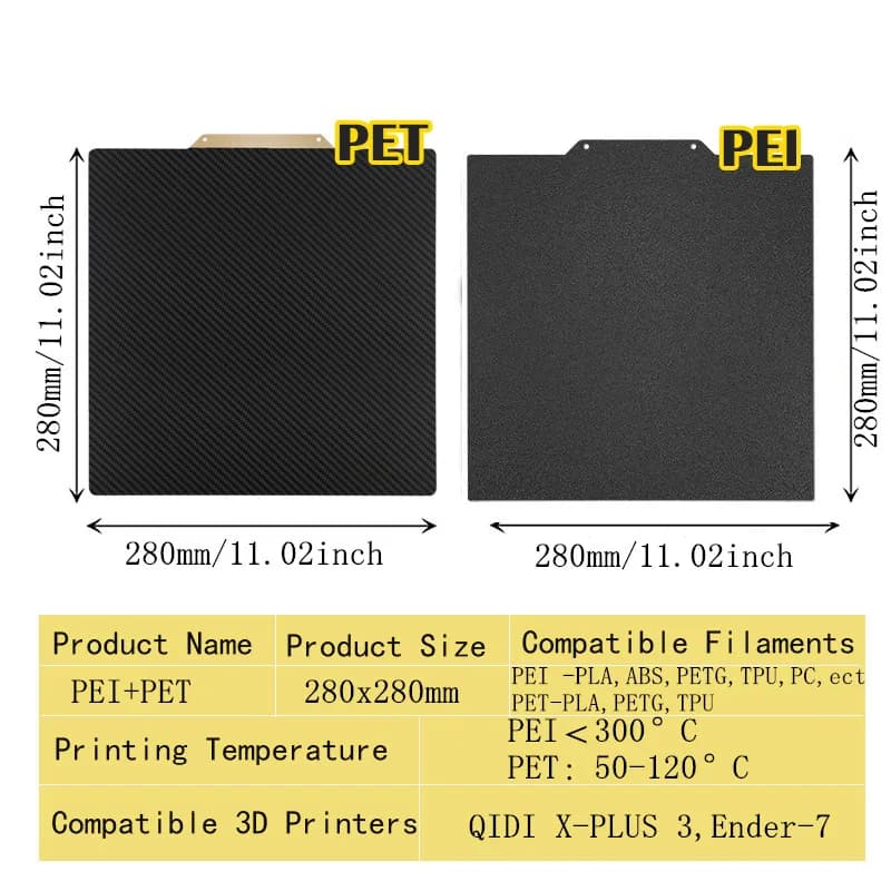 Energic Double Side Smooth PET e texture PEI Sheet 280x280mm piastra magnetica in acciaio per molle per stampante 3D QIDI X-PLUS3