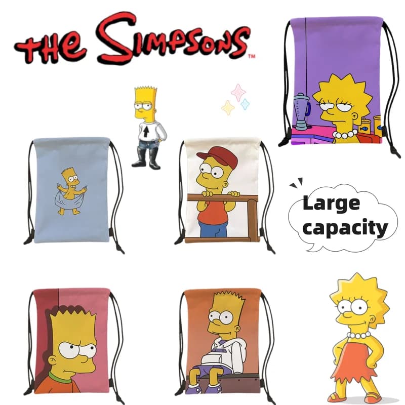 The Simpsons Storage Bag Bart Simpson and Lisa Simpson Cartoon cute Large-Capacity Portable Printed Drawstring outdoor Backpack