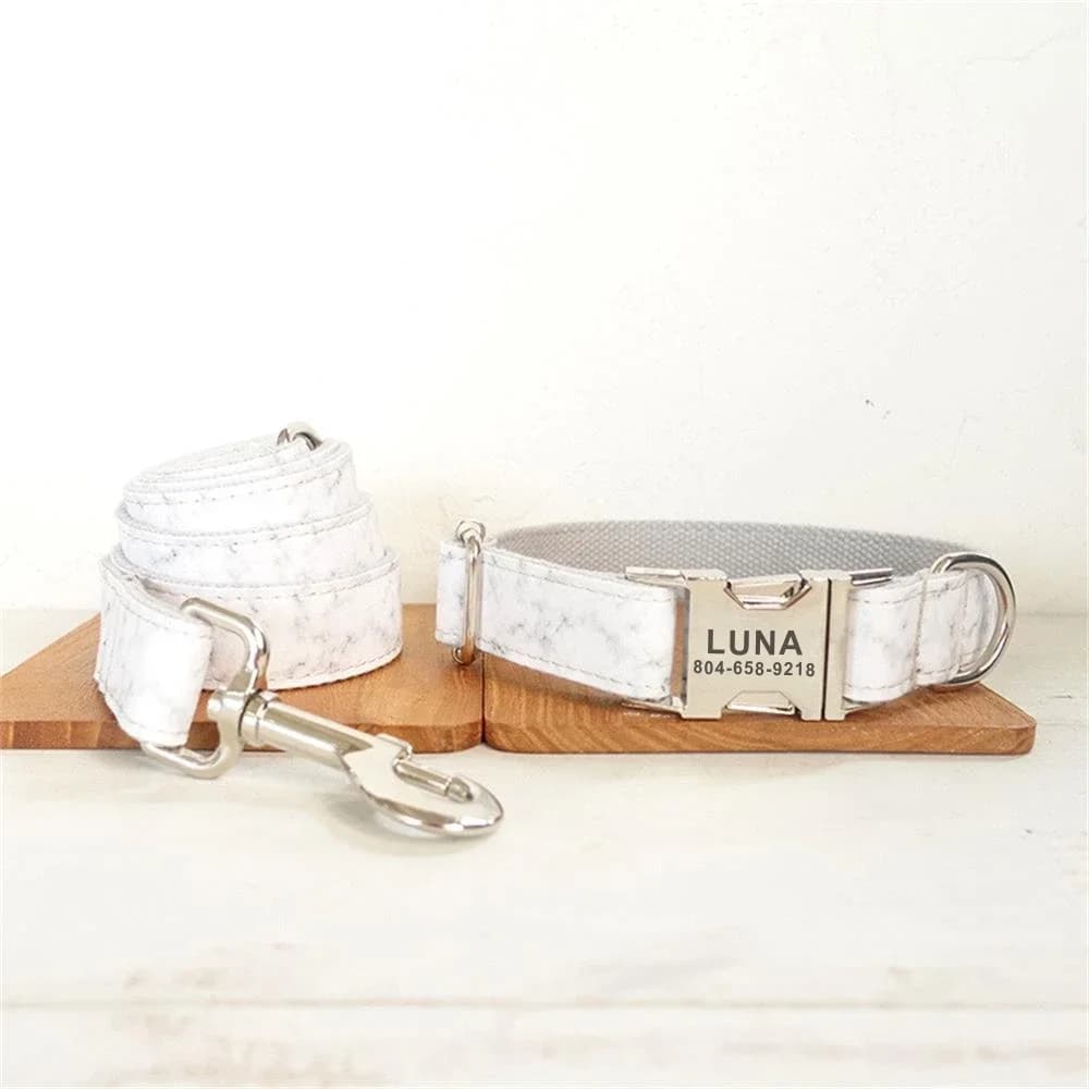 Collare per animali domestici marmorizzato bianco personalizzato etichetta identificativa per cuccioli personalizzata accessorio per gatti regolabile collare per cani di base guinzaglio