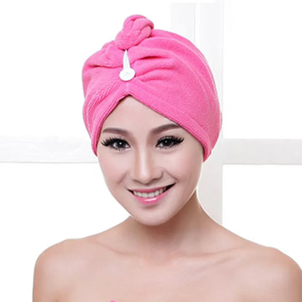 Long Hair Drying Cap Microfiber Fast Absorbent Thick Wrap Towel for Home Travel Facial Bathing Make Up Rose Red