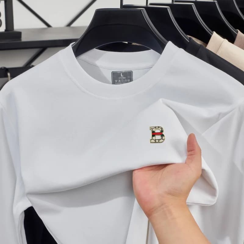 Polo da Uomo in Cotone Comfort, Asciugatura Rapida, per Business e Golf, Manica Corta, Traspirante, per Uso Quotidiano, Moda Elegante con Distintivo