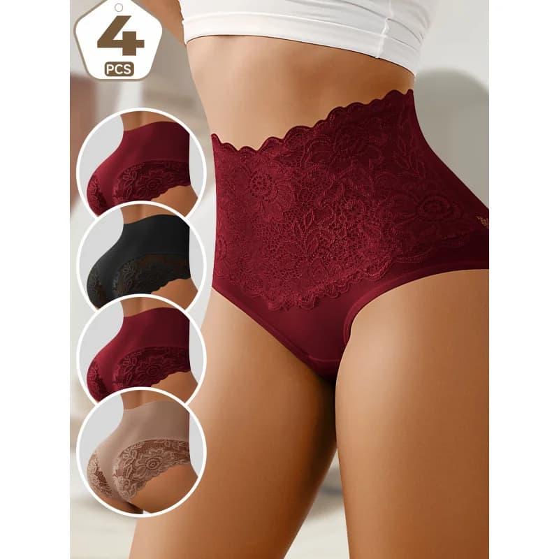 4 pezzi/set biancheria intima da donna a vita alta mutandine contenitive della pancia pizzo decorato culo sollevamento traspirante mutandine modellanti quotidiane