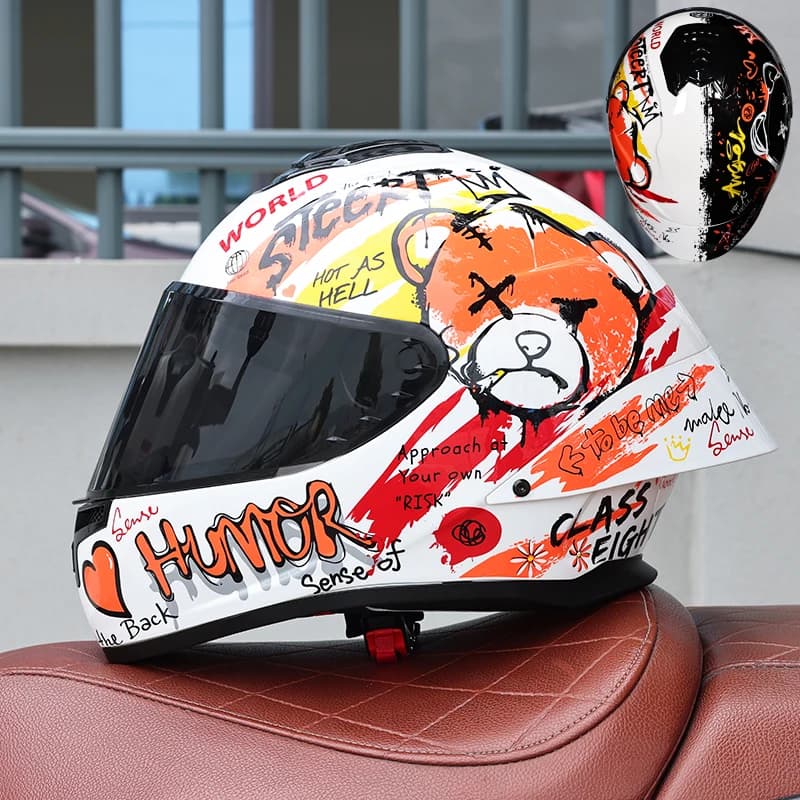 Casco Integrale per Moto Certificato ORZ-S802-DOT, Unisex, per Tutte le Stagioni, Rinforzato in ABS, Resistente agli Urti, per Uso Quotidiano