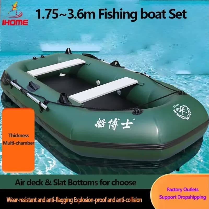 for 1.75-3.6m Green Fishing Kayak PVC Inflatable Boat with Air Deck Bottoms Set Raft Rubber Dinghy and Inflatable Clip Net
