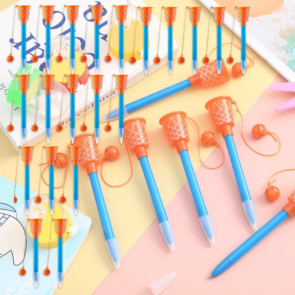 Set di 20 Penne a Sfera Gel Personalizzate a Tema Basket - Inchiostro Nero Resistente per Merchandising Sportivo e Inviti di Compleanno
