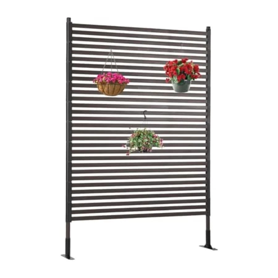 Freestanding Metal Outdoor Privacy Screen 4 ft W x 6 ft H with Stand Featuring PE-Coated Steel Pipes and Slats Panels for Patio