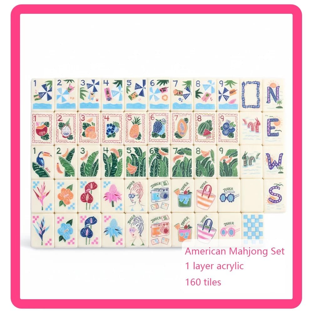 Luxury Single-Layer Acrylic American Mahjong Tiles White Mahjong Set Portable Carved MahJong for Family Party Surprise Gifts