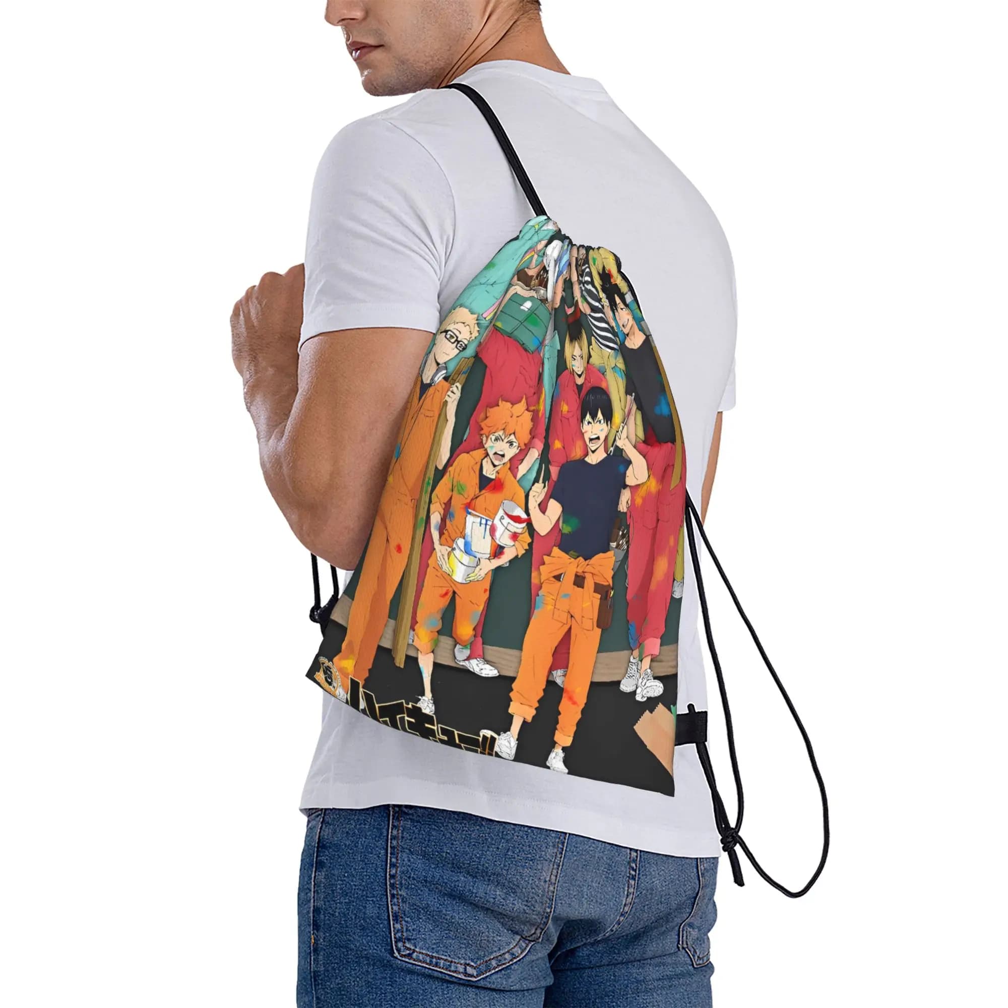 Haikyuu Anime Volleyball Boy Drawstring Bag Travel Students BackpacksFoldable Retro Sackpack String Bags