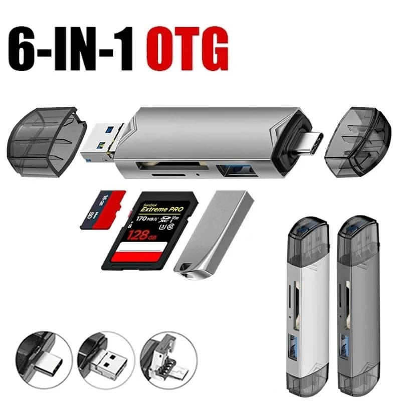 6 In 1 Card Reader USB 3.0 to Type C Micro USB Universal Multifunctional OTG Adapter SD TF High-speed Transmission Card Reader