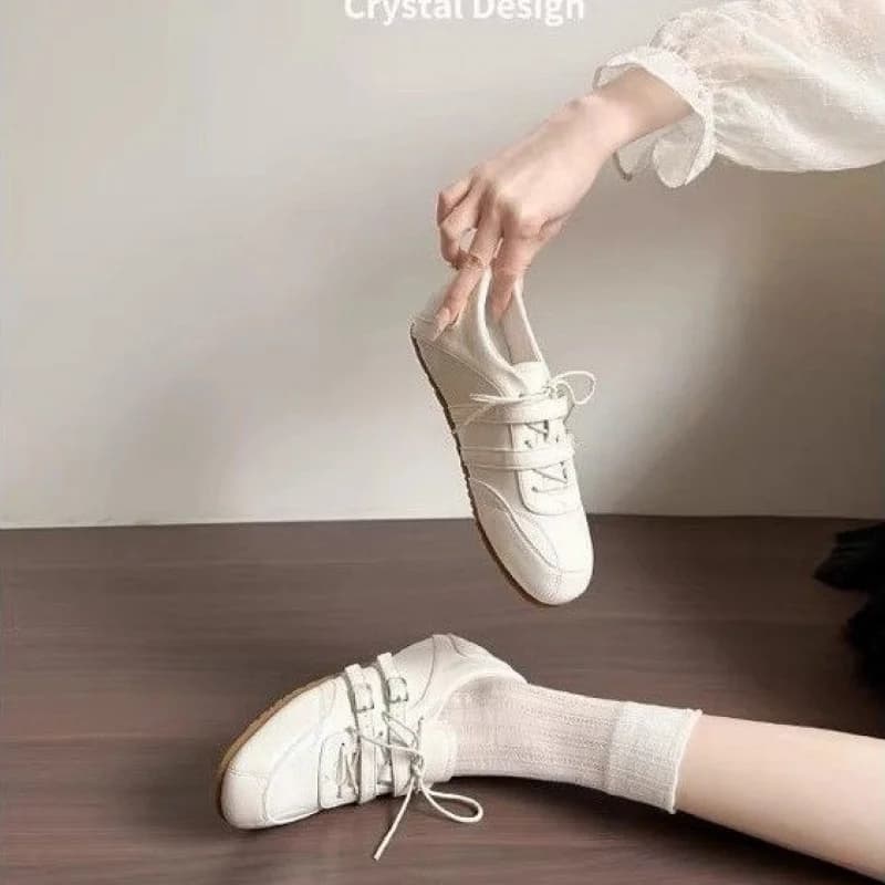 Soft Leather~Inner-height-increasing ballet trainers2026Spring new style square-toed lace-up casual sports Mary Jane shoes