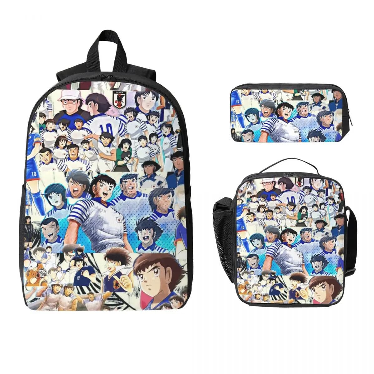 Zaino Captain Tsubasa, Borsa per Studenti, Borsa per Computer, Set di 3 Borse a Tracolla, Borsa Termica per Pranzo, Astuccio