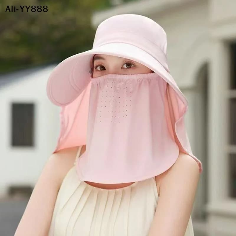【YY88】Wide Brim Foldable Shawl Hat Anti UV Adjustable Integrated Face Mask Fisherman Hat Large Brim Sun Hat Summer