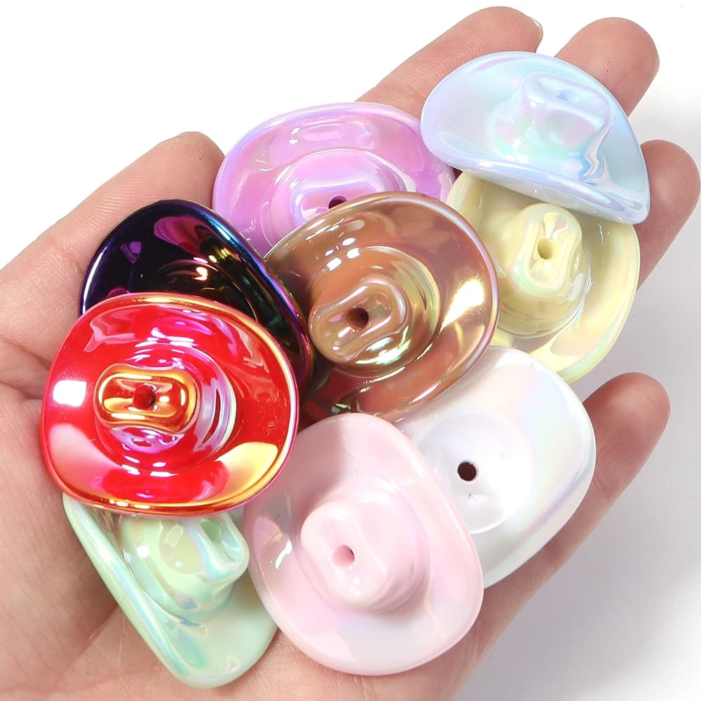 10pcs 34x28.5mm Plated Color Cowboy Hat Acrylic Beads Loose Spacer Beads For Jewelry Making DIY Bracelet Keychain Accessories