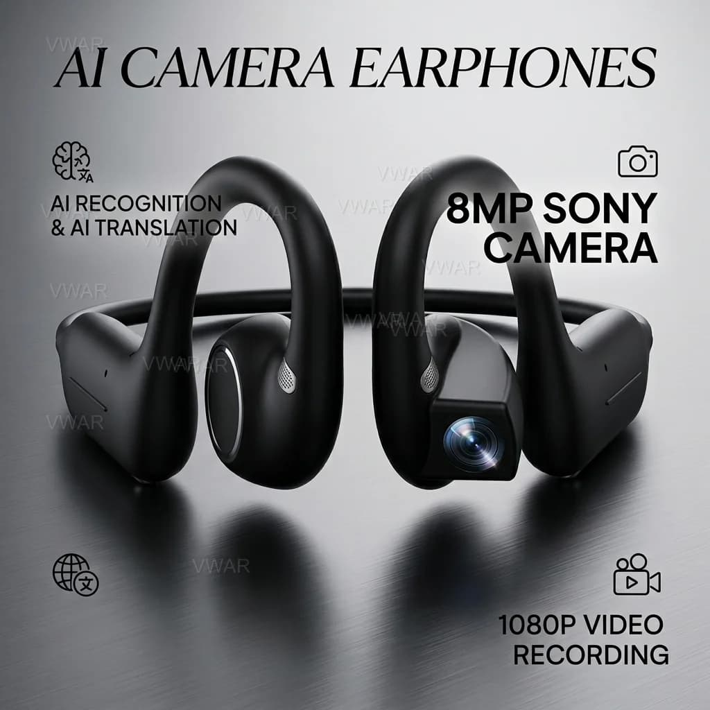 2026 Smart Camera Bluetooth Earphones 8MP Sony Camera Real-time Translation HiFi Speaker AI Assistant Wireless Video Earbuds E12