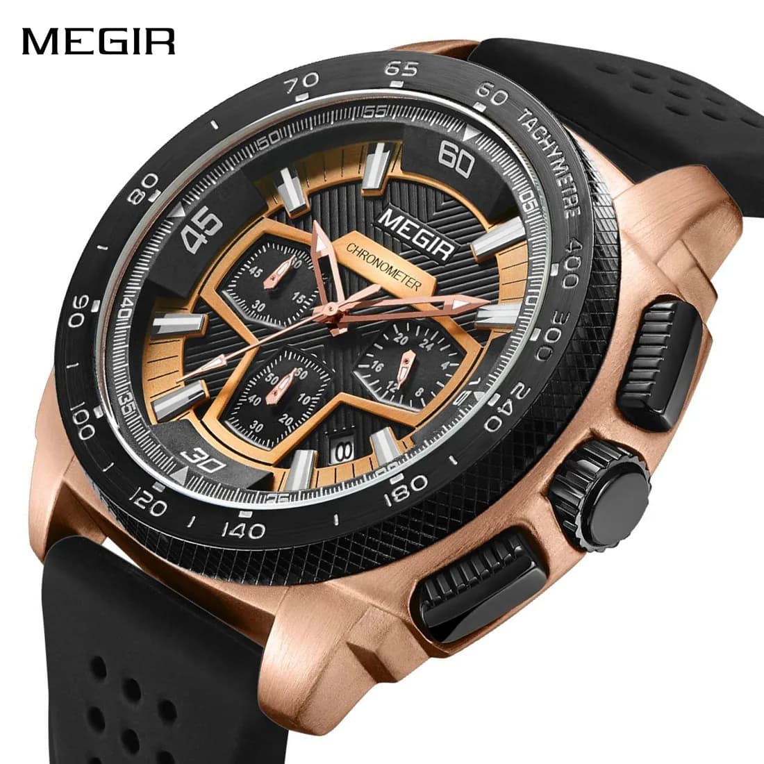 MEGIR Cronografo da uomo Orologi sportivi Moda cinturino in silicone Orologio da polso al quarzo Orologio da uomo impermeabile 24 ore Relogio Masculino 2056
