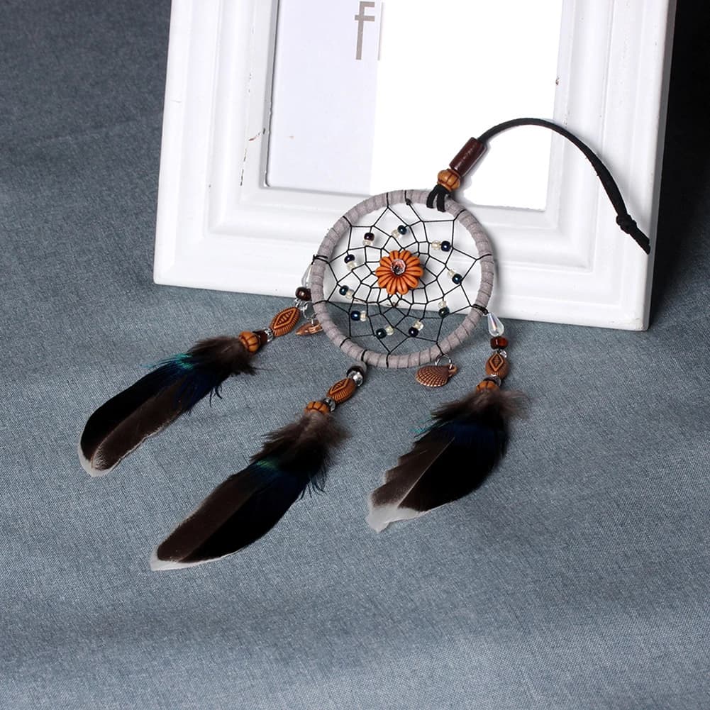 Retro Art Dreamcatcher Net Handmade Crafts Dream Net Hanging Pumpkin Feather Exquisite Accessories for Car Office Hotel Homestay