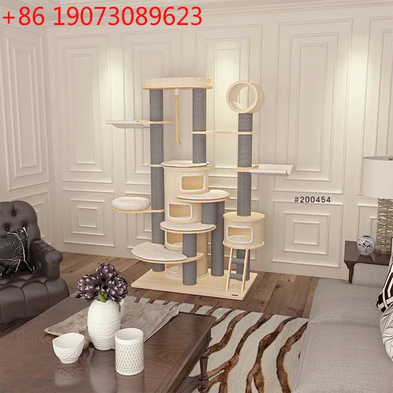 Tiragraffi per gatti super grande, albero per gatti integrato, villa per gatti in legno massello importato