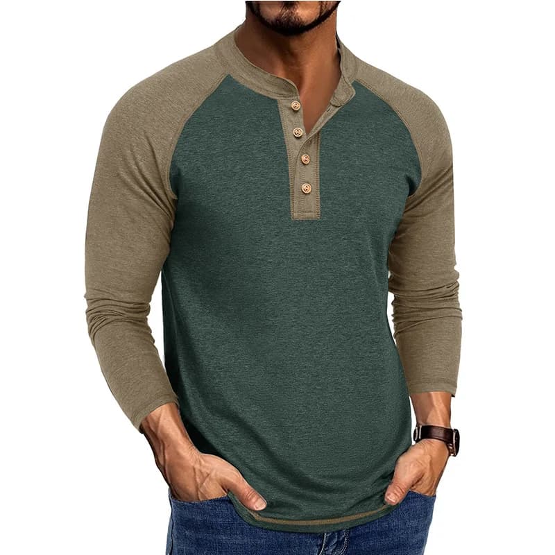Nuova Camicia Henley a Maniche Lunghe da Uomo, T-Shirt Casual con Maniche Raglan, Top Base Layer Plus Size per Amazon