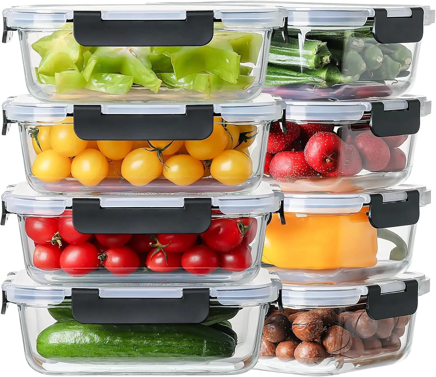 Set di 8 Contenitori in Vetro da 36oz per Preparazione Pasti con Coperchi Ermetici, Adatti per Forno e Lavastoviglie