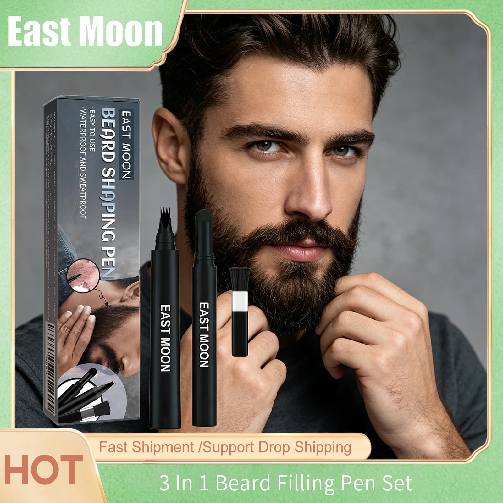 Waterproof Beard Pen Brush Beard Enhancer Lasting Hair Line Cover Repair Moustache Coloring Shaping Tools Beard Filler Pencil