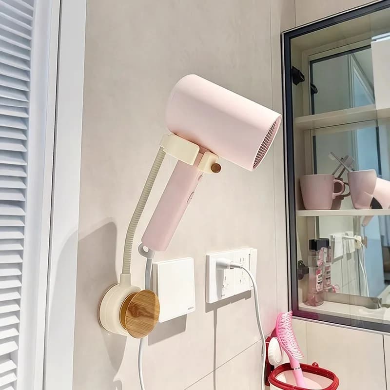 Wall Mounted Hair Dryer Holder No Punching Bathroom Organizer Rack Self Adhesive Blow Dryer Hanger Bathroom Storage Shelf
