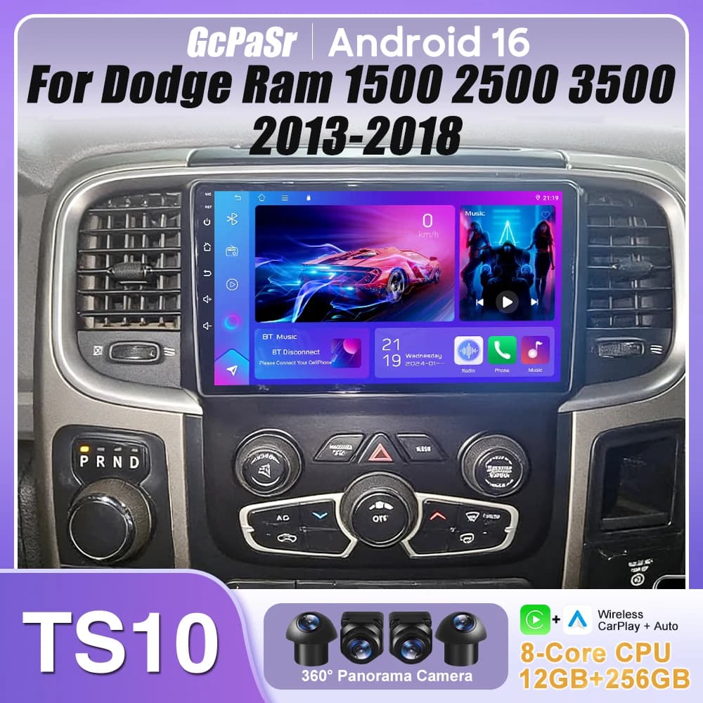 Per Dodge Ram 1500 2500 3500 2013-2018 Autoradio di Navigazione GPS Carplay Stereo Android Auto Lettore Multimediale DVD Bluetooth 5G