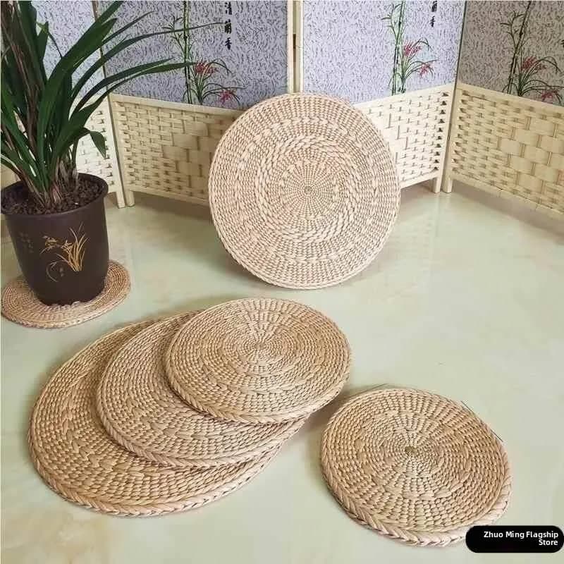 Rice Straw Chair Pad Wicker Tea Ceremony round Mat Home Meditation Pad Heat Insulation Mat Japanese Style Circle Floor Cushion