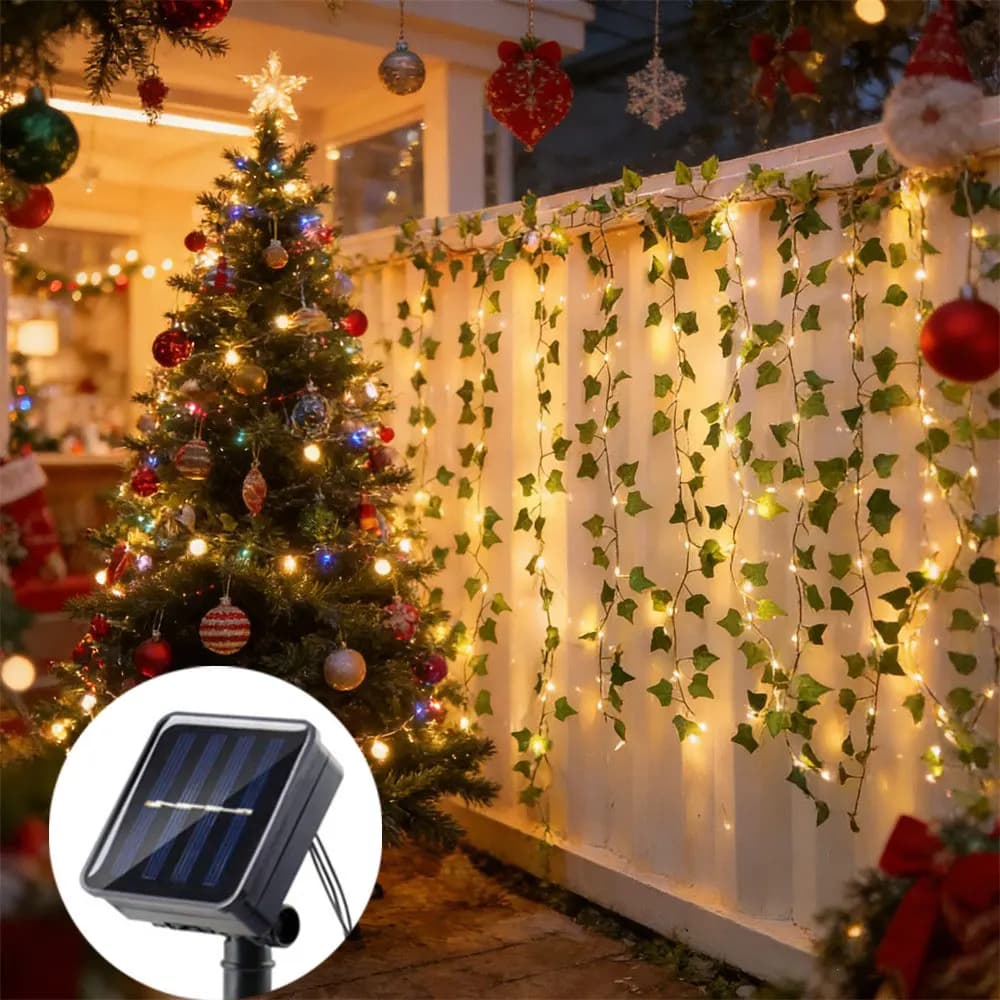 Luci Solari a Forma di Foglie Artificiali, Ghirlanda Luminosa per Matrimoni, Decorazione per Giardino, Recinzione, Muro, Feste e Vacanze