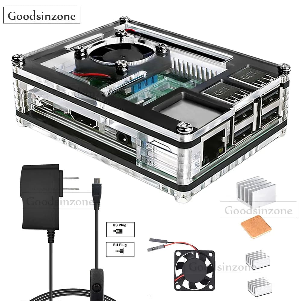 Cooling kit Raspberry Pi 3 B+ - Transparent case with fan, 3 heat sinks and 5 V 2.5 A power supply (schedule not included)