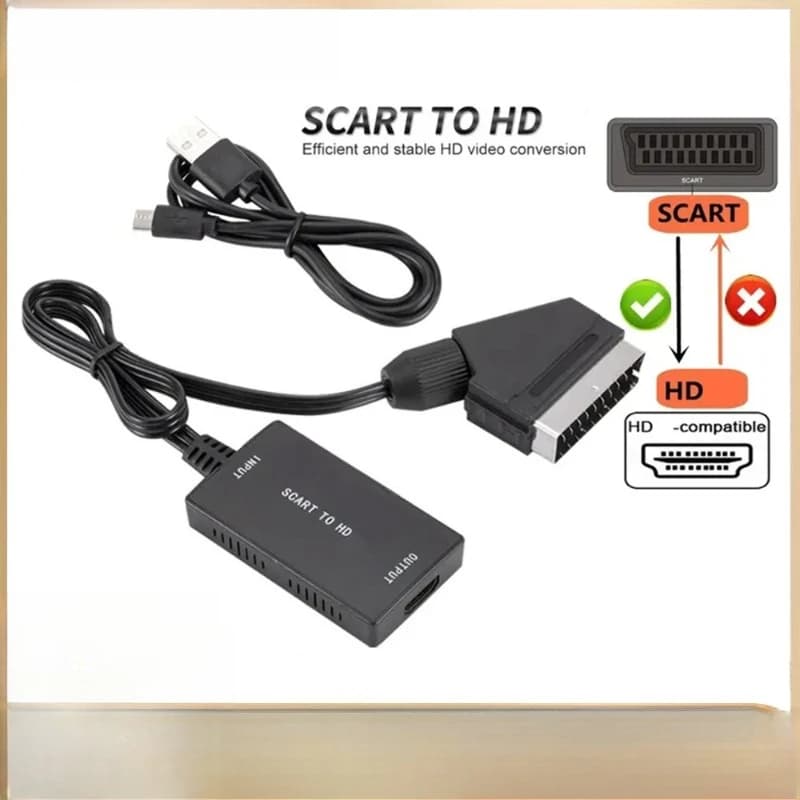 SCART to HDMI converter with cable: custom design, suitable for sharp and high definition output of classic devices