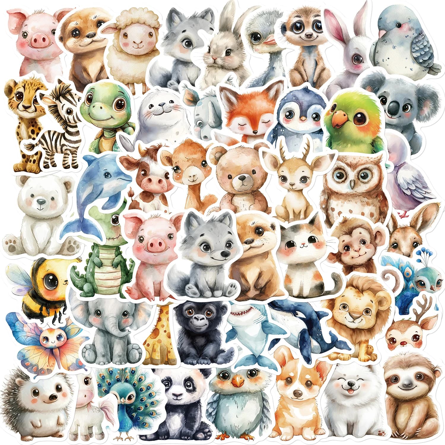 50 pezzi simpatici animali acquerello graffiti adesivi cartone animato fai da te skateboard cassa del telefono laptop impermeabile adesivo fresco decalcomanie giocattolo
