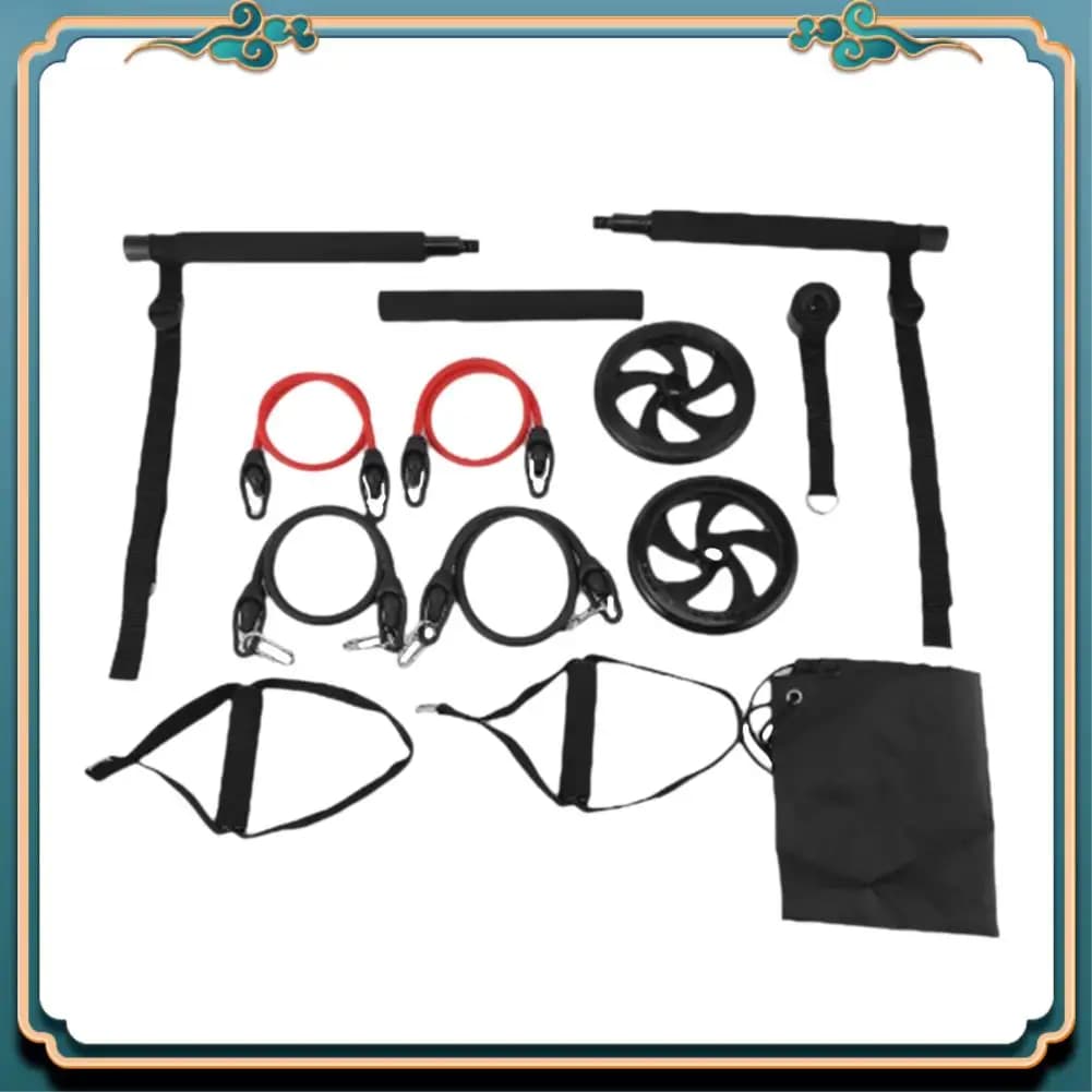 Kit Barra Pilates ABMV + Bande di Resistenza, Attrezzatura Pilates con Rullo per Addominali, Barra Fitness Portatile per Casa e Yoga